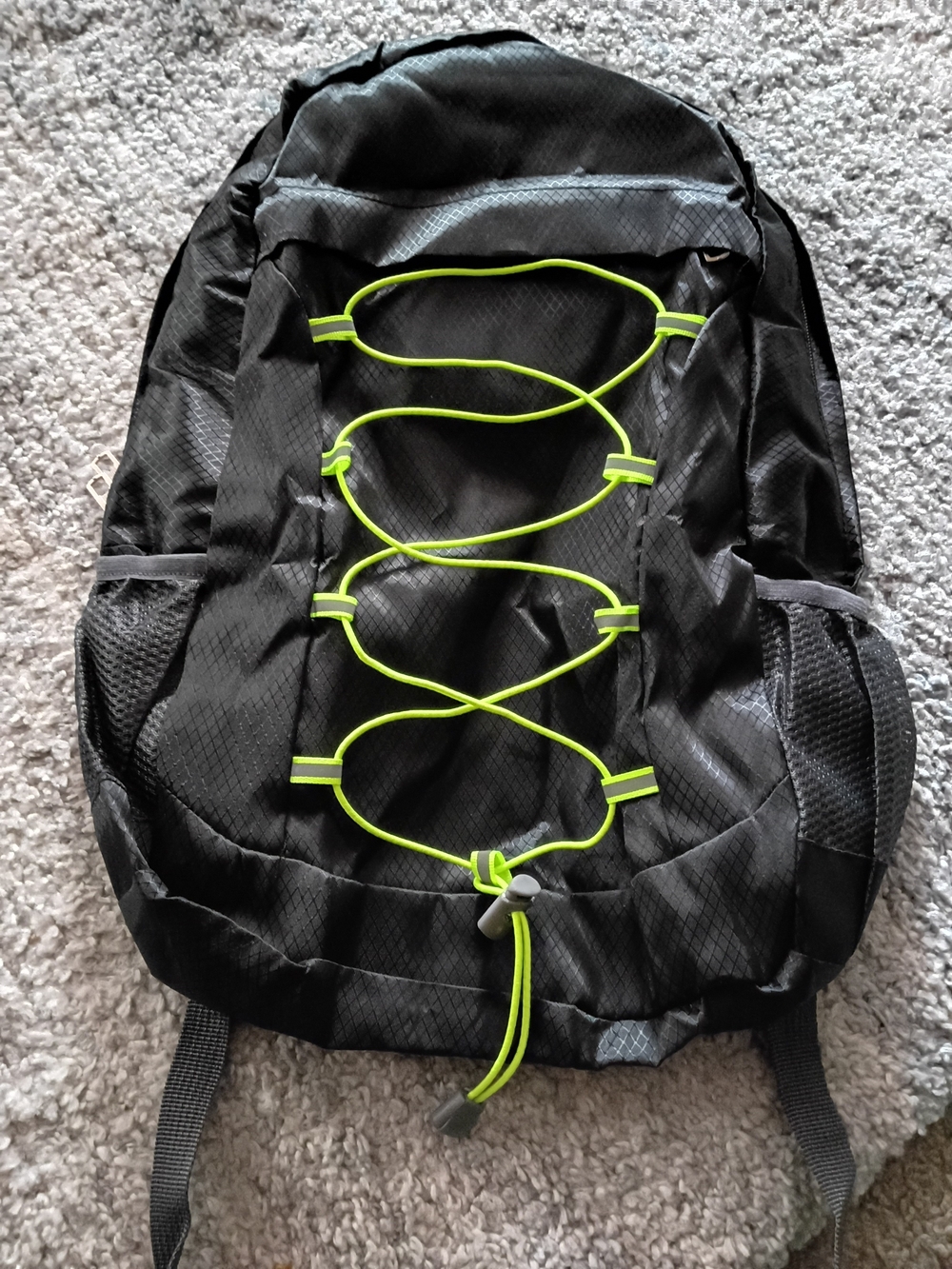 Black Backpack with Neon Lime Bungee Cord - Men Bags